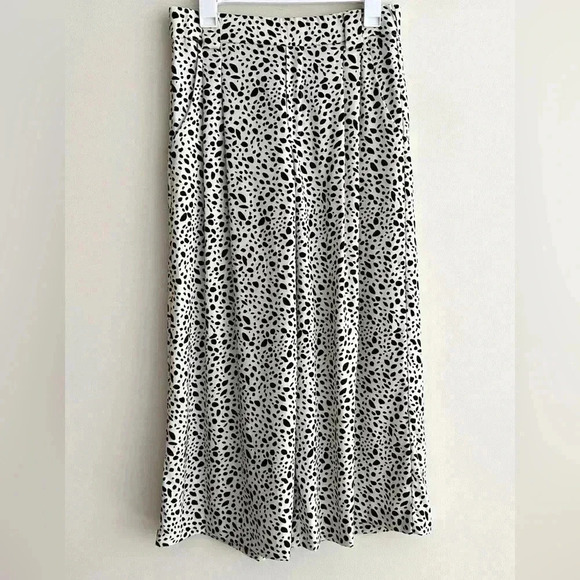 Zara Dalmatian Print Pleated Wide Leg Cropped Trouser Culottes in White, Med - Picture 2 of 16